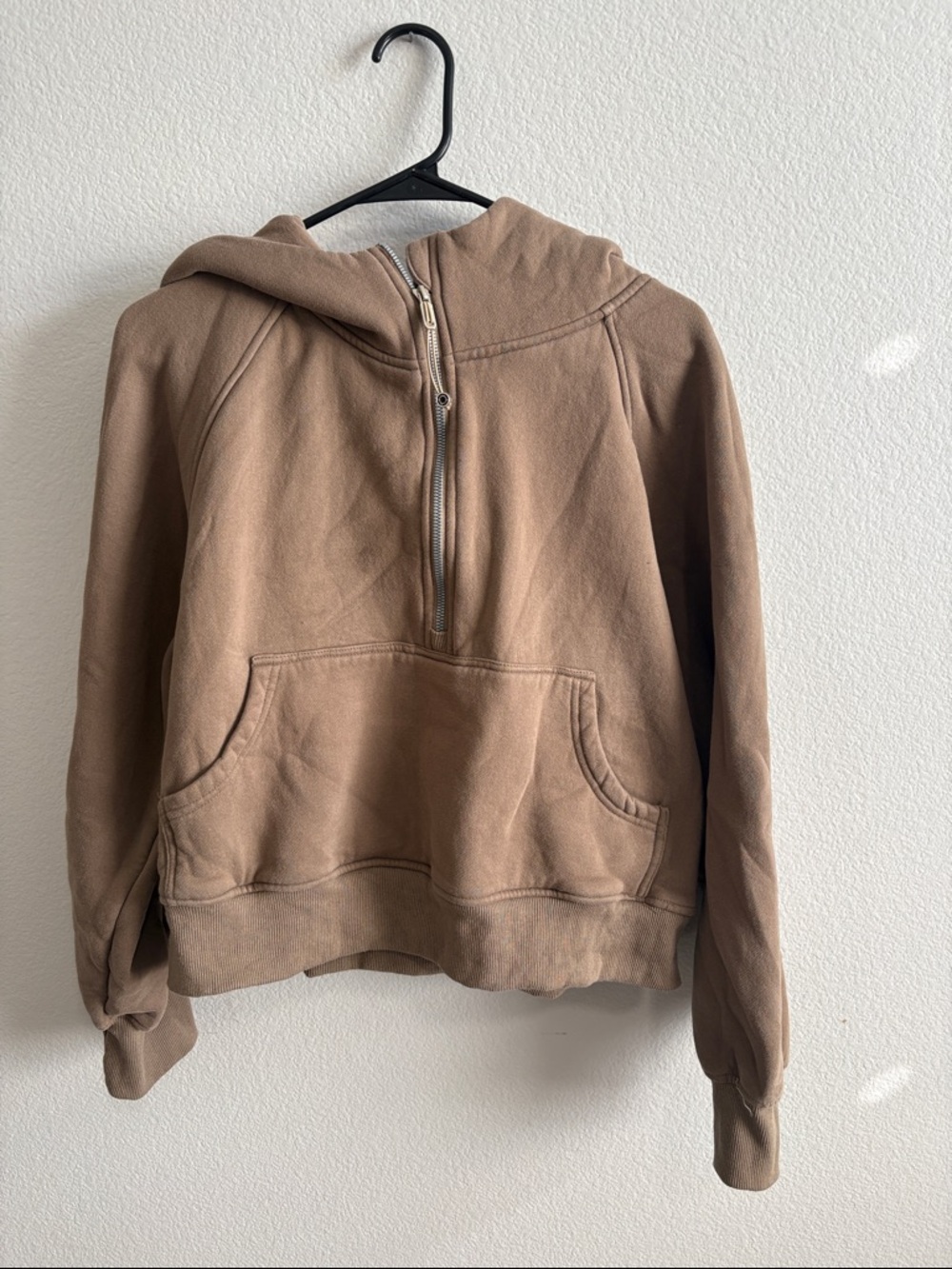 Amazon Women's Brown Half-Zip Hooded Sweatshirt